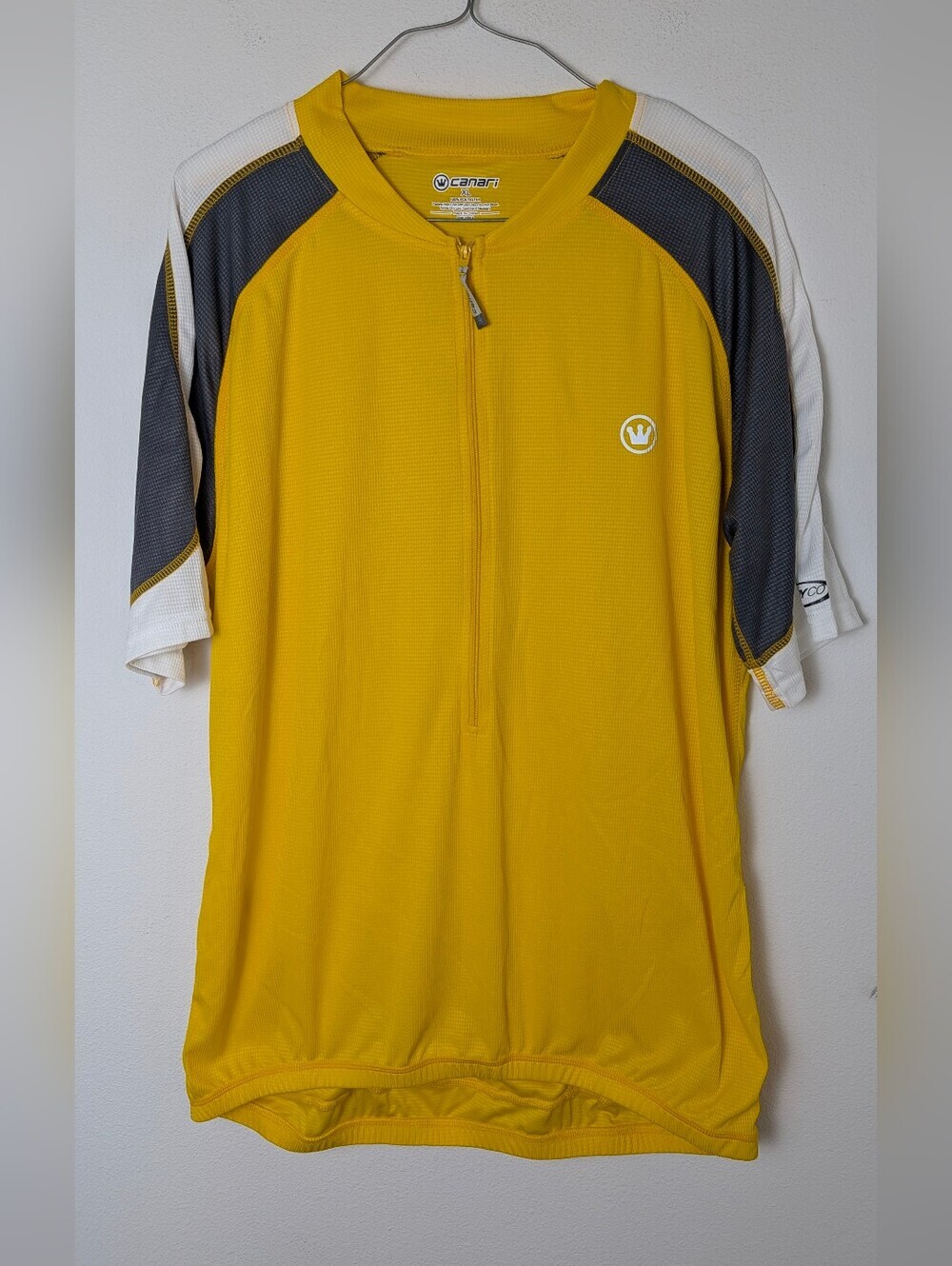Canari Mens Cycling Jersey XL Short Sleeve 1/4 Zip Up Activewear Yellow EUC